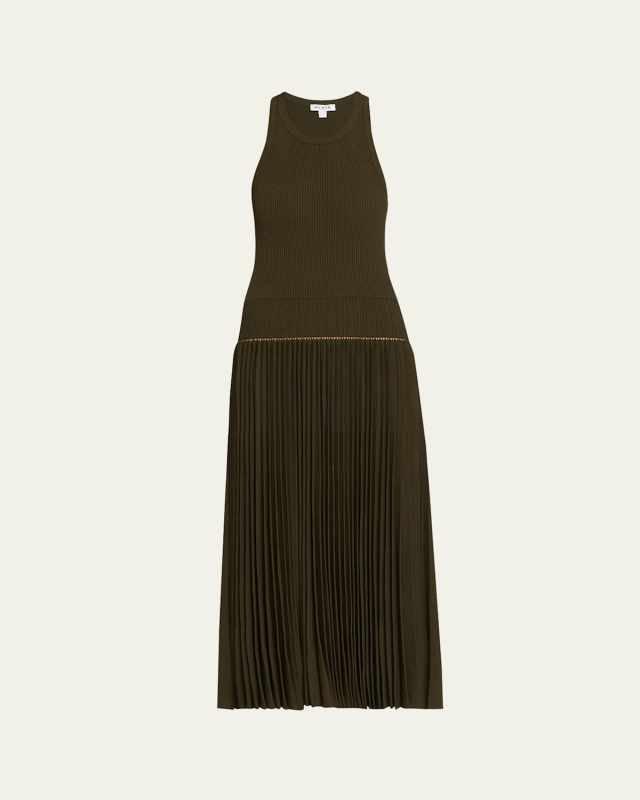 Sleeveless Drop-Waist Pleated Midi Dress